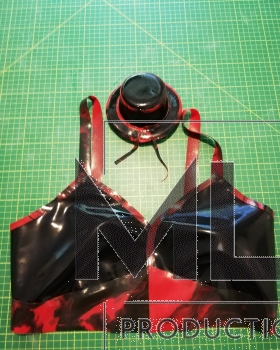 Latex Top - rot,schwarz,marmor - mit Accessoires - ( size L )
