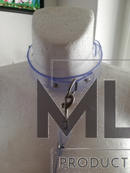 pvc halsband mit d-ring und leine mit karabinerhaken in transparent bdsm goth dark fashion