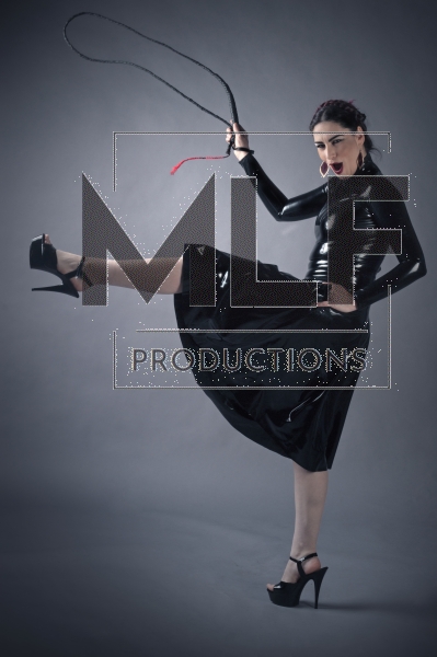 Long latex skirt with trouser pockets