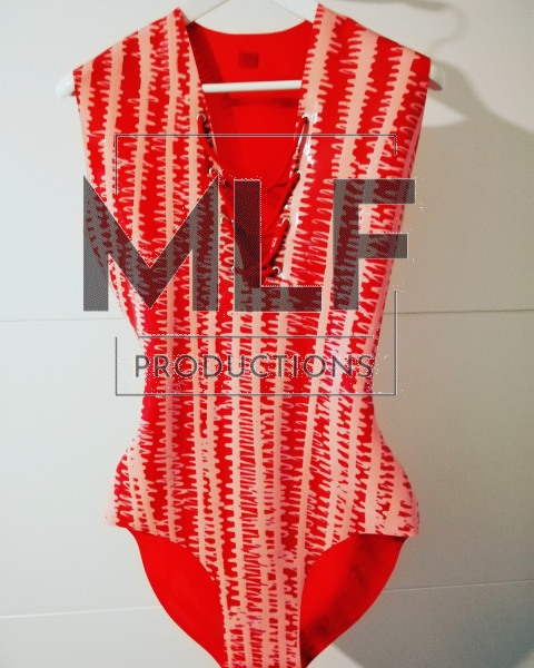 Leotard - unique piece - pink and red fishbone