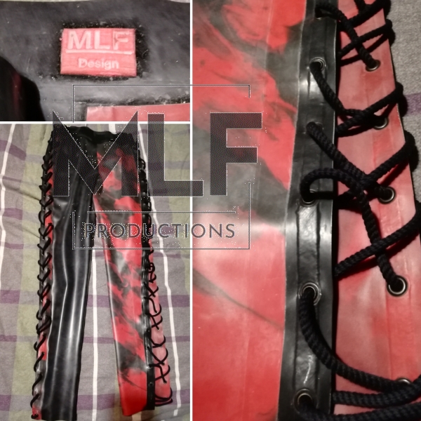 laced latex leggings red black marble