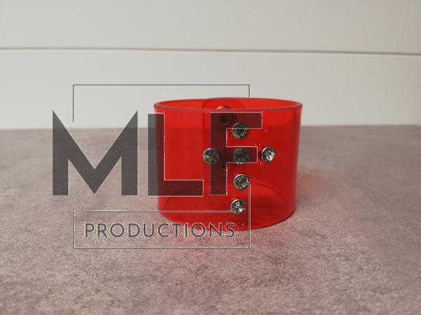 red wide pvc vinyl wrist band bracelet with press studs and rhinestone strass rivets bling sparkle glamour cross